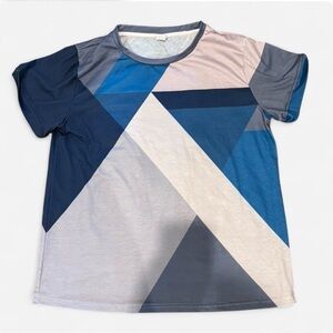 Pixie Lady Geometric Print Top Blue Gray Stretchy Tee Size M